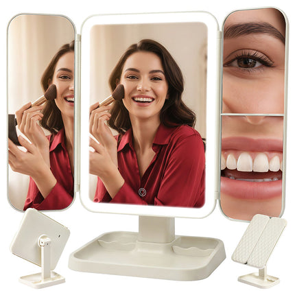 LED Makeup Mirror with Magnification, Foldable, USB-C