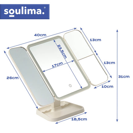 LED Makeup Mirror with Magnification, Foldable, USB-C