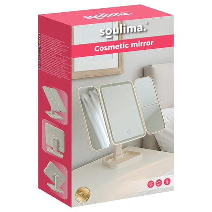 LED Makeup Mirror with Magnification, Foldable, USB-C