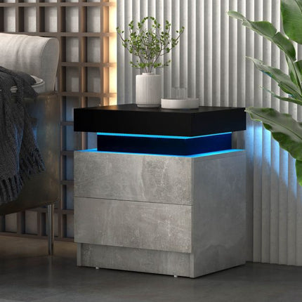 LED Nightstand, Faux Marble, 2 Drawers, Remote