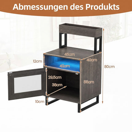 LED Nightstand with Adjustable Lighting, Storage, Grey