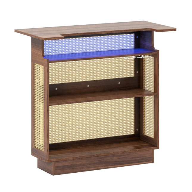 LED Rattan Home Bar with RGB Lighting & Glass Holders