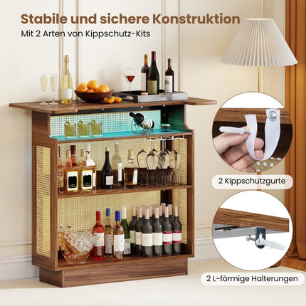 LED Rattan Home Bar with RGB Lighting & Glass Holders