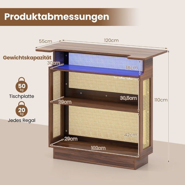 LED Rattan Home Bar with RGB Lighting & Glass Holders