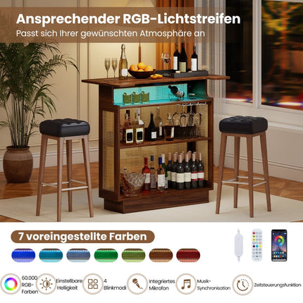 LED Rattan Home Bar with RGB Lighting & Glass Holders