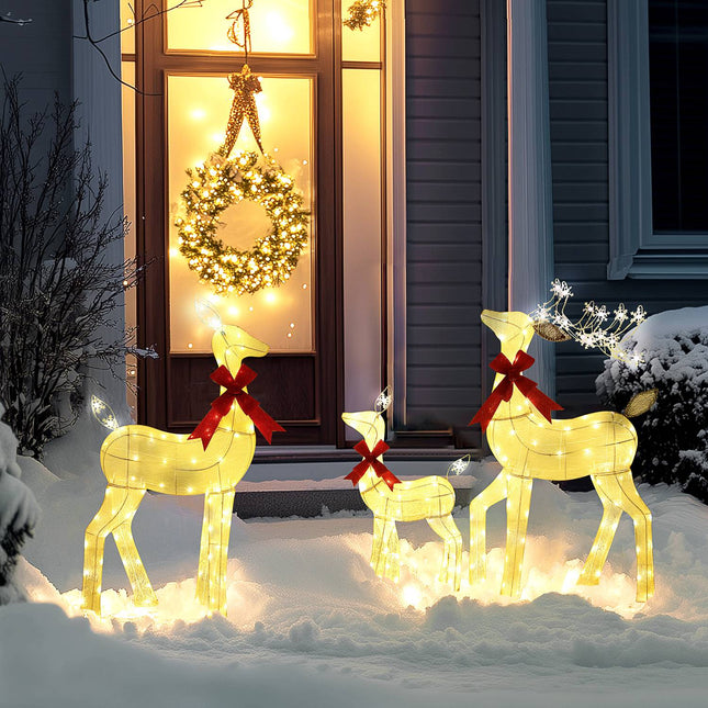 LED Reindeer Family Set – Waterproof, Steel, Polyester