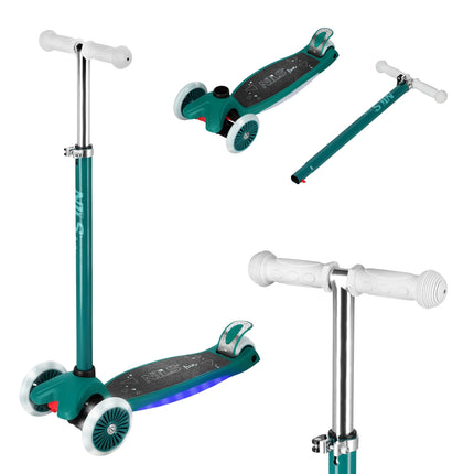 LED Scooter, Green – Adjustable Height, Foldable