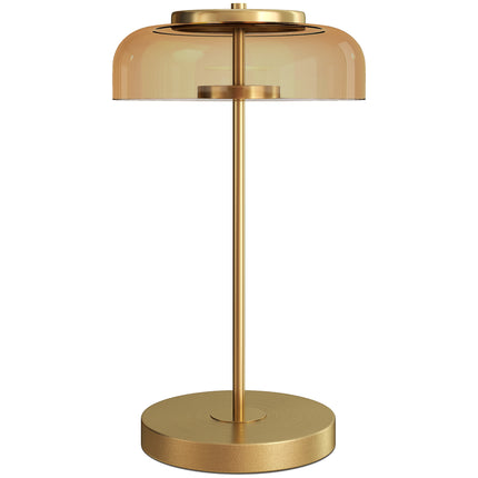 LED Table Lamp, Warm Light, Metal Base, Amber Glass Shade