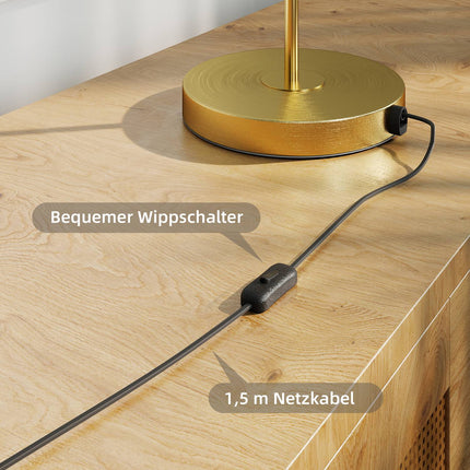 LED Table Lamp, Warm Light, Metal Base, Amber Glass Shade