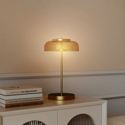 LED Table Lamp, Warm Light, Metal Base, Amber Glass Shade