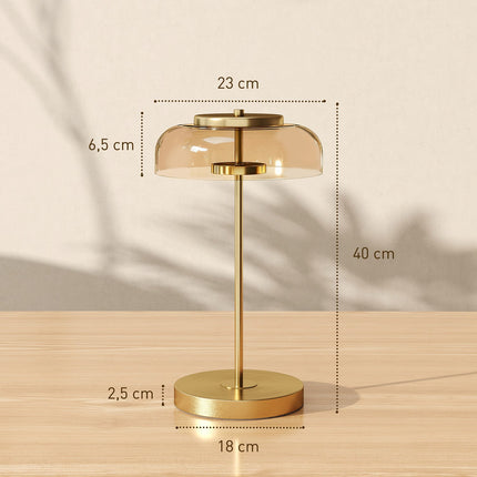 LED Table Lamp, Warm Light, Metal Base, Amber Glass Shade