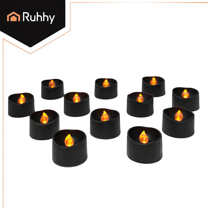 LED Tealight Candles, Black, 12 Pack, 3.6 cm, Battery Included