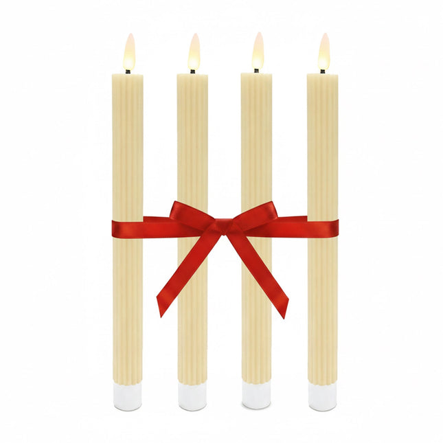 LED Wax Taper Candles, Flickering Flame, Set of 4