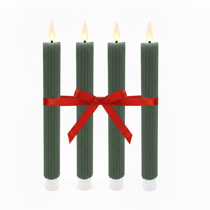 LED Wax Taper Candles, Set of 4, Flameless with Timer