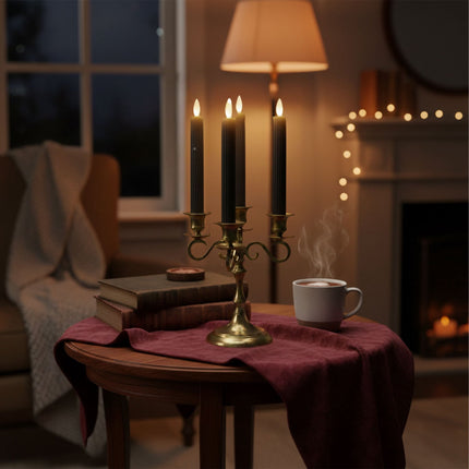LED Wax Taper Candles, Set of 4, Flameless with Timer