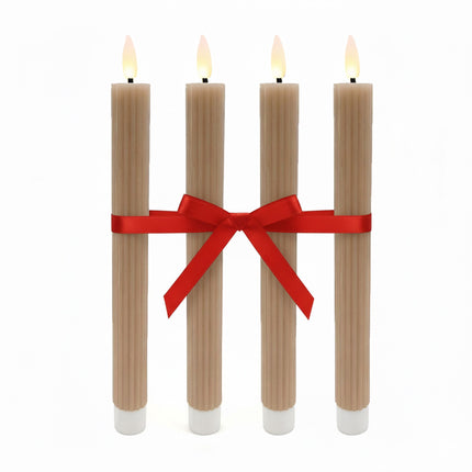 LED Wax Taper Candles, Set of 4, Flickering Flame