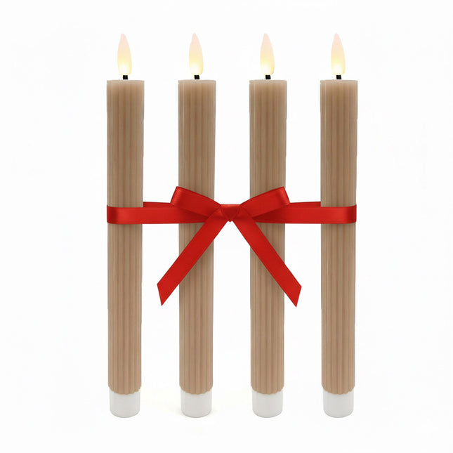 LED Wax Taper Candles, Set of 4, Flickering Flame