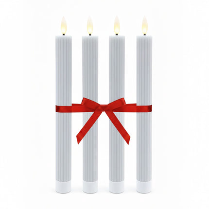 LED Wax Taper Candles, Set of 4, Flickering Flame