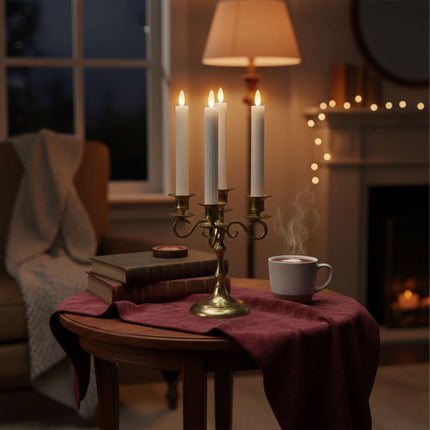 LED Wax Taper Candles, Set of 4, Flickering Flame