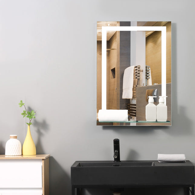 LED Bathroom mirror, 22W, Illuminated with glass shelf, 70x50cm