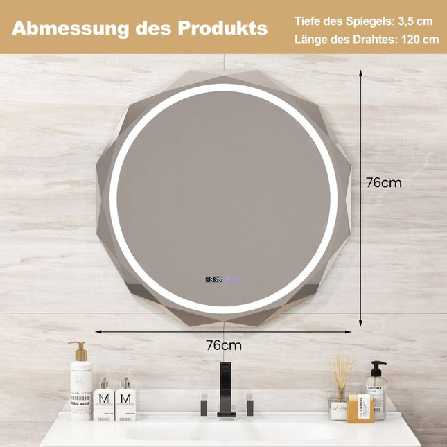 LED bathroom mirror with lighting & clock & touch switch anti-fog bathroom mirror