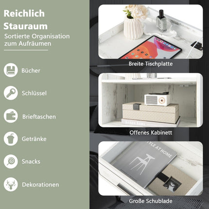 LED bedside table Intelligent nightstand with 2 USB ports White