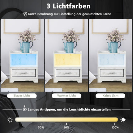 LED bedside table Intelligent nightstand with 2 USB ports White