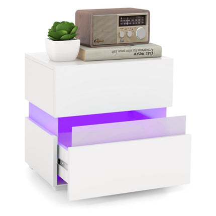 LED bedside table with 2 drawers & remote control & dynamic 45 x 35 x 45 cm white