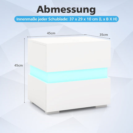 LED bedside table with 2 drawers & remote control & dynamic 45 x 35 x 45 cm white