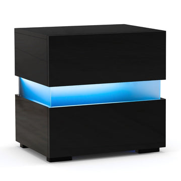 LED bedside table with 2 drawers & remote control & dynamic/static illuminated nightstand