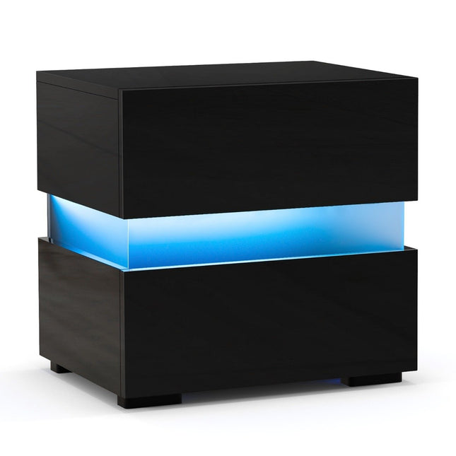 LED bedside table with 2 drawers & remote control & dynamic/static illuminated nightstand