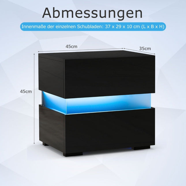 LED bedside table with 2 drawers & remote control & dynamic/static illuminated nightstand