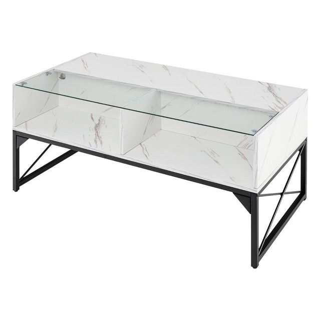 LED coffee table with marble look &amp; Adjustable light colors &amp; Brightness living room table white