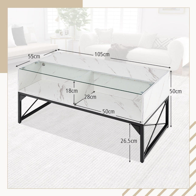 LED coffee table with marble look &amp; Adjustable light colors &amp; Brightness living room table white