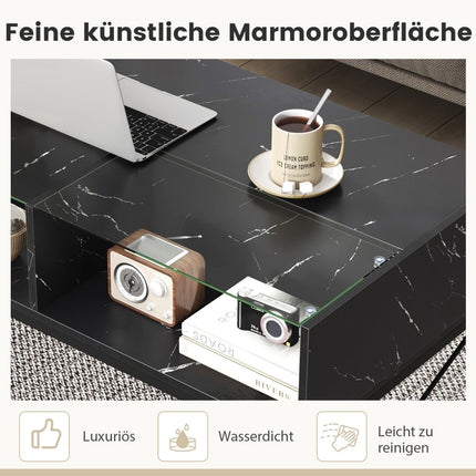 LED coffee table with marble look &amp; adjustable light colors &amp; Brightness living room table black