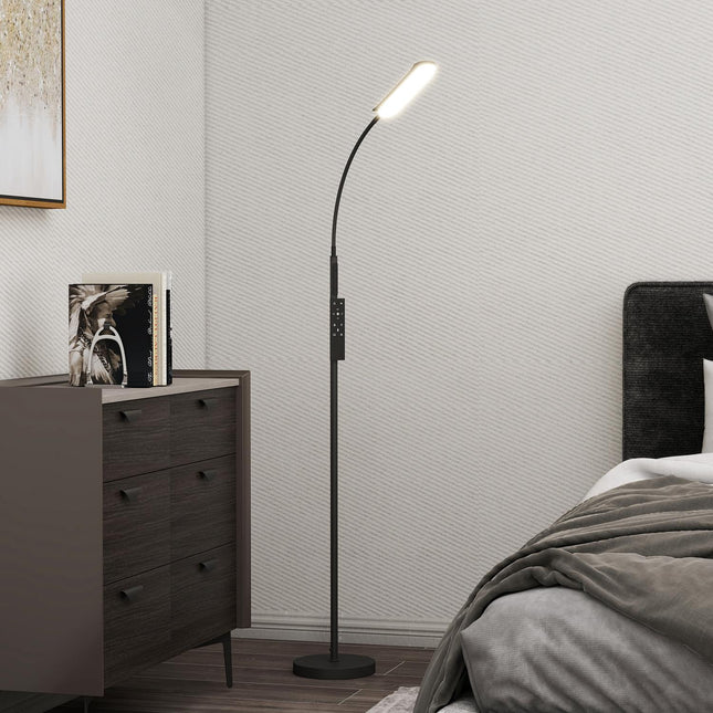 LED floor lamp, 5 modes, memory function, adjustable brightness, steel, black