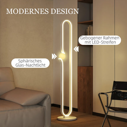 LED floor lamp, musical note design, glass shade, metal, plastic, white