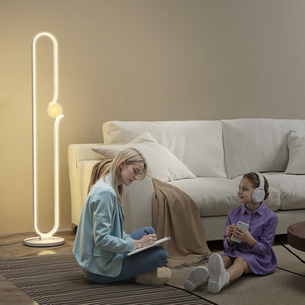 LED floor lamp, musical note design, glass shade, metal, plastic, white