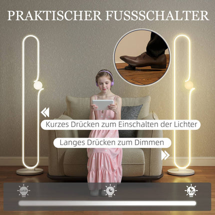 LED floor lamp, musical note design, glass shade, metal, plastic, white