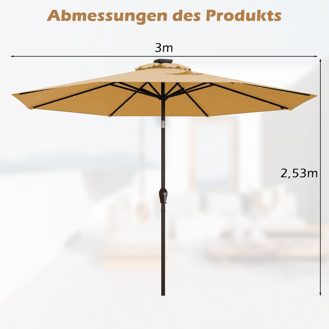 LED lighting cantilever umbrella round parasol solar powered garden umbrella crank beige ø 3M
