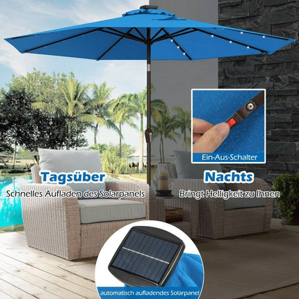 LED lighting cantilever umbrella round parasol solar powered garden umbrella crank blue