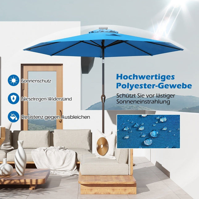 LED lighting cantilever umbrella round parasol solar powered garden umbrella crank blue