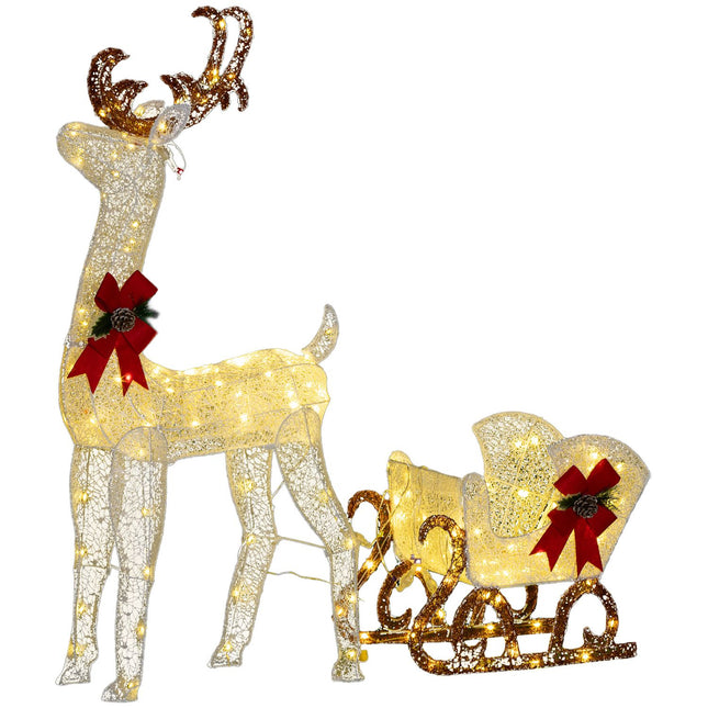 LED reindeer and sleigh decoration, 170 white lights