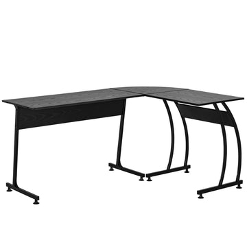 L-shaped corner desk, space-saving gaming workstation, black