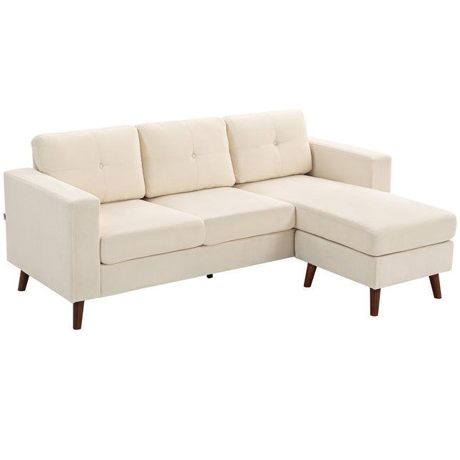L-vormige bank met omkeerbare chaise longue, corduroy stof, crèmewit