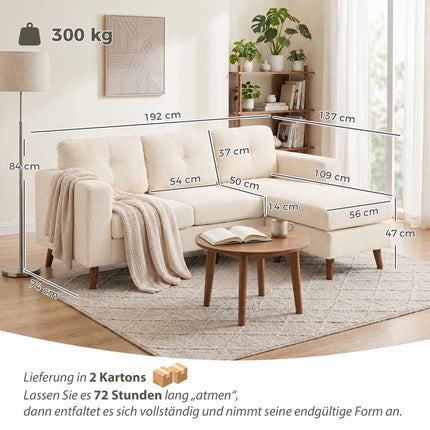 L-Shape Sofa with Reversible Chaise, Cord Fabric, Cream White