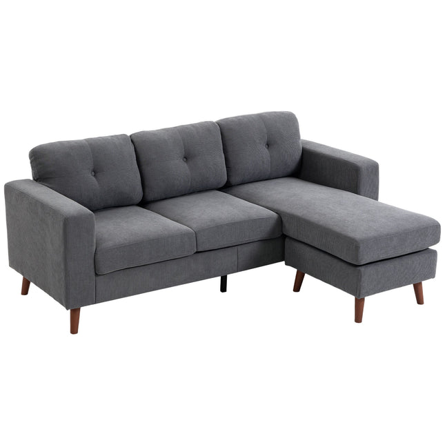 L-vormige 3-zitsbank met omkeerbare chaise longue, donkergrijs