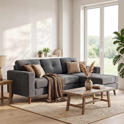 L-Shaped 3-Seater Sofa with Reversible Chaise, Dark Grey