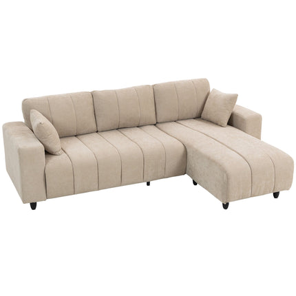 L-Shaped Beige Sofa with Reversible Chaise, 4-Seater