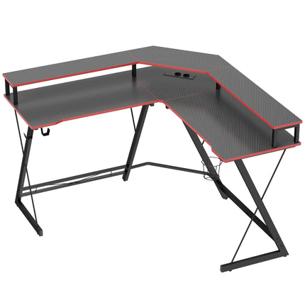 L-Shaped Computer Desk 128 cm with AC/USB Outlets and Monitor Stand